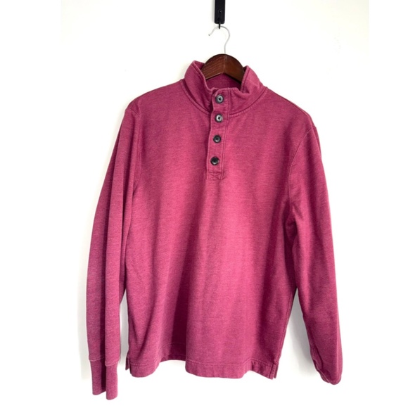 JCREW Mens Medium Raspberry Long Sleeve 1/4 Button Up Pullover Sweatshirt EEO - Picture 1 of 4